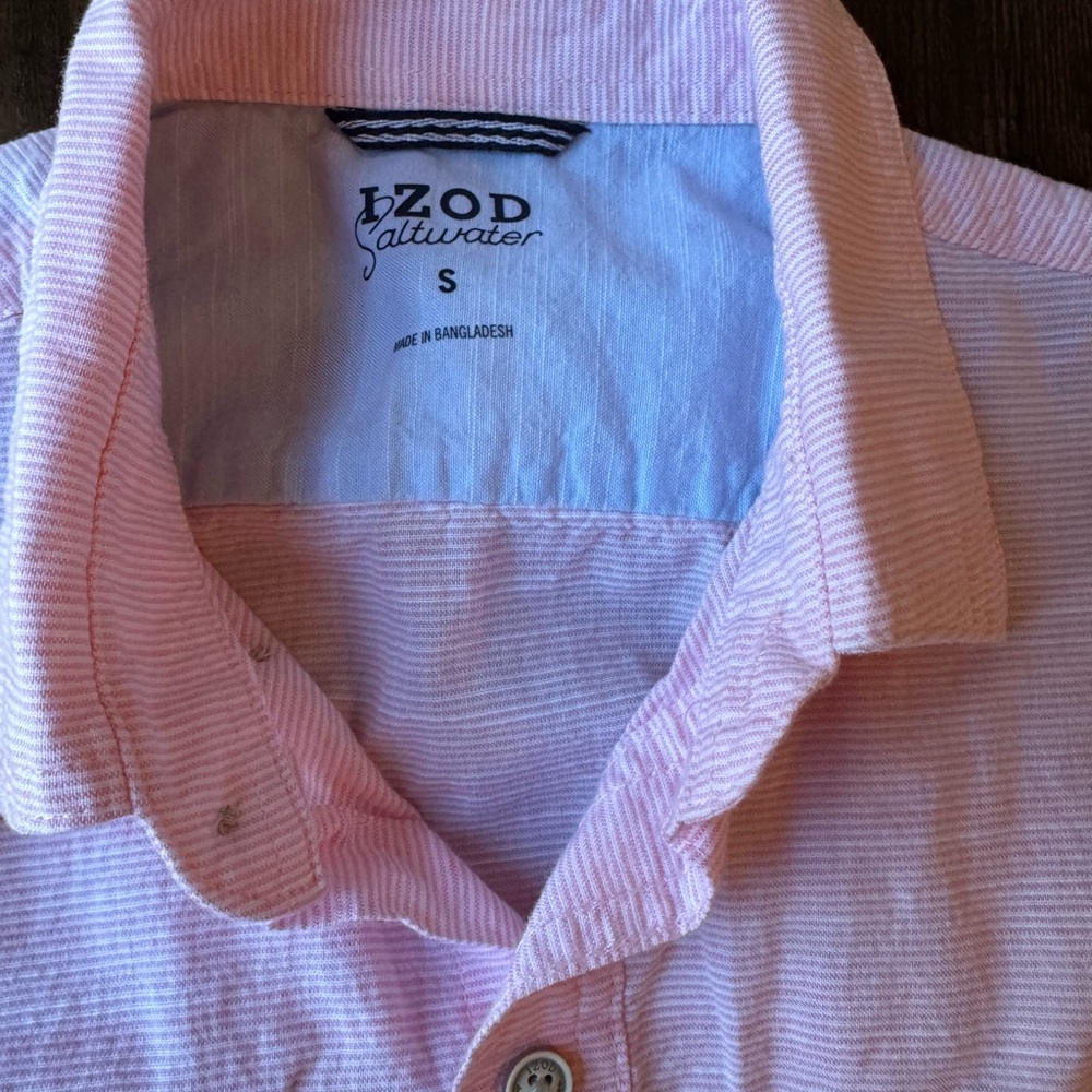 Izod Saltwater Pink Men’s 100% Cotton Button Down Beach Short Sleeve Shirt Small - Picture 3 of 10